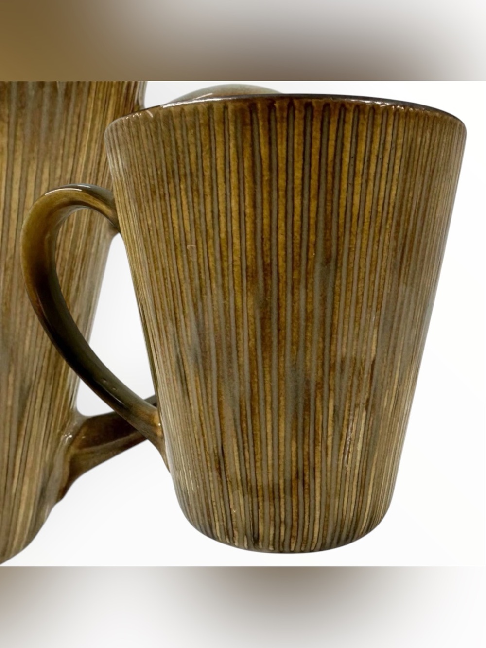 Joseph Abboud Ventana Stoneware Coffee Mug Brown Black Ribbed Discontinued